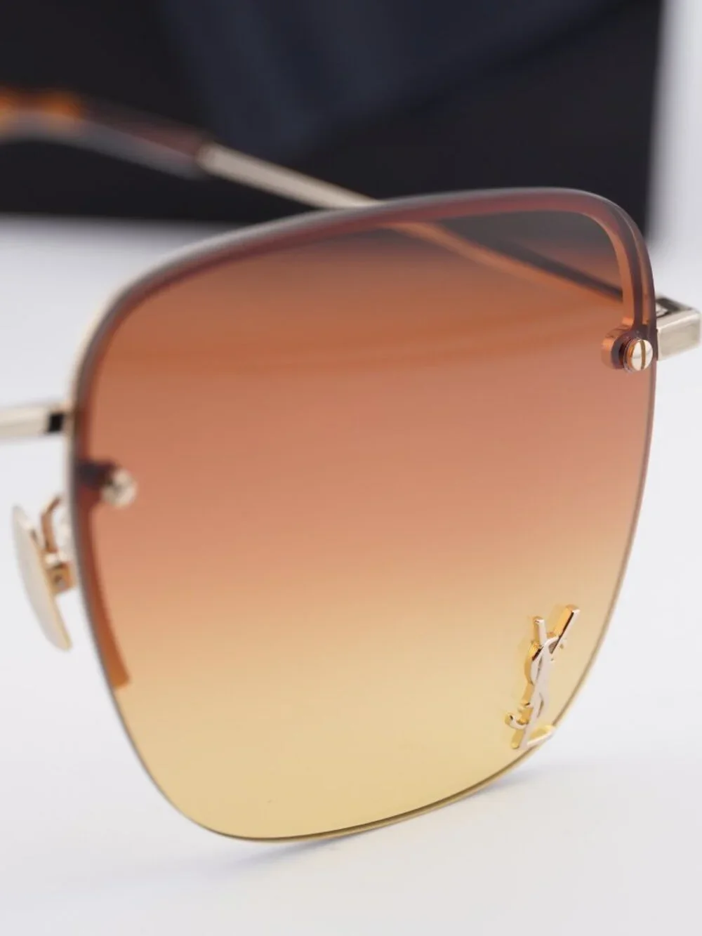 Saint Laurent SL312M 004 Square Rimless Sunglasses - Gold / Orange